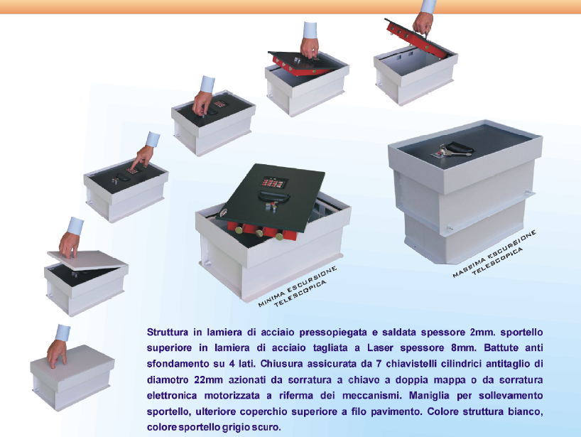 caratteristiche tecniche e modalit d' uso della cassaforte a pavimento serie CP40